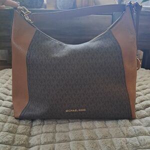 Michael Kors Black and Brown Logo Shoulder Bag